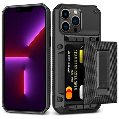 SAMONPOW for iPhone 13 Pro Case with Card Holder [4 Cards] &Kickstand Black - size: for iPhone 13 Pro