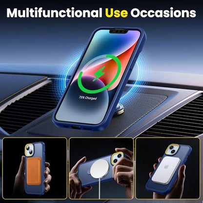 Supdeal Magnetic Stand Case for iPhone 13/14, [360° Rotating Invisible Kickstand] [Compatible with Mag Safe] [Military Grade Protection] Ring Magnet Holder Matte Phone Cover, 6.1'', Blue - color: Blue, size: iPhone 13/14