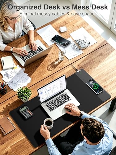 Wireless Charging Mouse Pad, 31.5"x15.8" Large Desk Mat, Smooth Glide - color: Black-31.5"x15.8"-Right