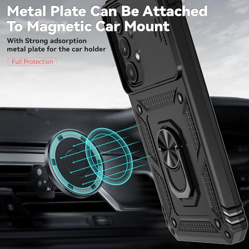 for Galaxy A35 5G Case,with Screen Protectors and Camera Cover,[Military Grade] 16ft.Drop Tested Cover with Magnetic Kickstand Protective Case for A35 5G, Black - color: Black
