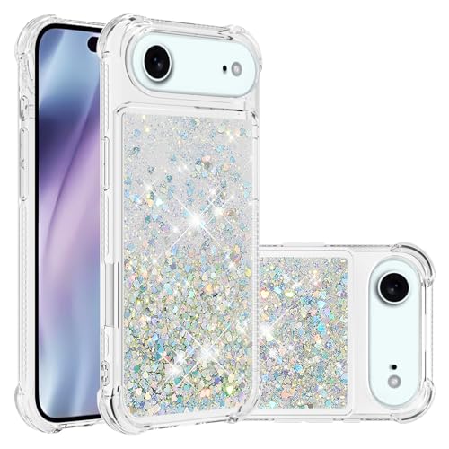 for iPhone Air Case Glitter Cute Liquid Love Sliver YB | Phone Case for Girls Women,Bling Sparkly,Floating Quicksand,Soft TPU Clear,Shockproof Protective,Bumper Durable - color: Sliver, size: iPhone 17 Air