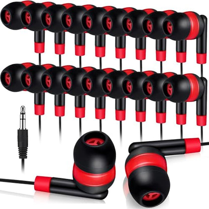 Kanayu 100 Pack Wired Earbuds Bulk for Classroom, No Mic 3.5mm, Red - color: Red