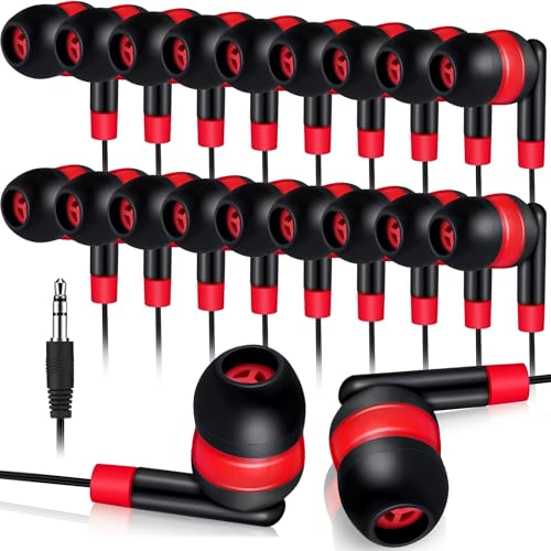 Kanayu 100 Pack Wired Earbuds Bulk for Classroom, No Mic 3.5mm, Red - color: Red