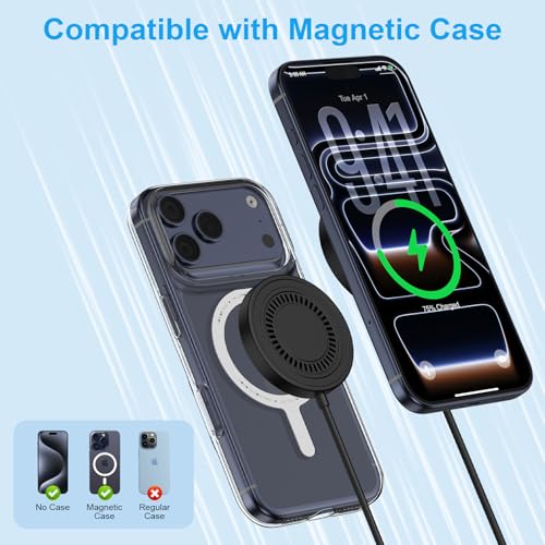 Magnetic Wireless Charger Pad for Samsung Galaxy S26 Ultra S26+ S26 S25 Ultra S24 FE S23,15W Magnet Wireless Fast Charging Station MagSafe Charger for iPhone 17 Pro Max 16Plus 15 14 13,Google Pixel 10 - color: black