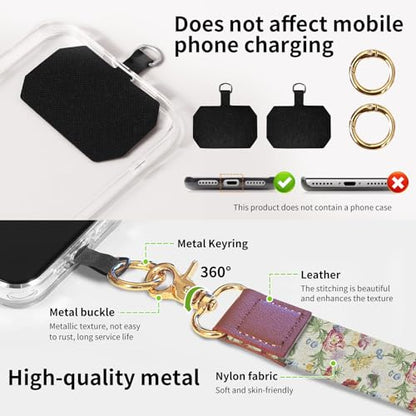 Phone Lanyard Crossbody Wrist Strap, Universal Adjustable Neck Strap for Phone Case Keys ID Badges, Travel Essential - color: Retro Boho Flowers