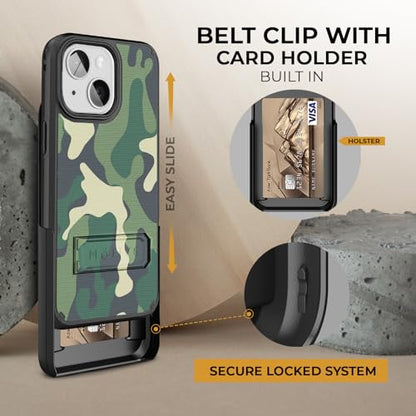 MOTIVE for iPhone 15 Pro Max Case with Belt Clip and Stand,| 6.7" Green - color: Green Camouflage, size: iPhone 15 Pro Max