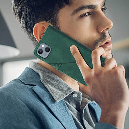 Wallet Case with Wrist Strap for iPhone 13/14 (Green) | Card Holder Slots, PU Leather, TPU Interior Protective, Stand, Folio Flip Cases Cover, 13/14 Phone 6.1 inch - color: Green