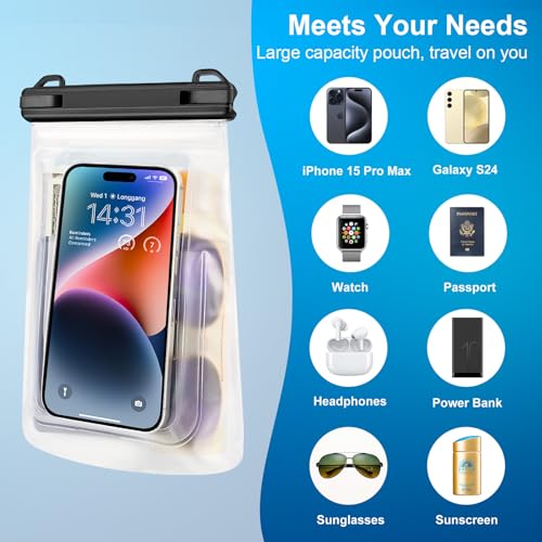 Waterproof Phone Pouch for Phone, Floating Large Capacity Dry Bag Stores Sunscreen, Sunglasses, Waterproof Bag for Beach, Swimming, Kayaking for iPhone 16 15 14 11 Pro Max & Galaxy S24 S21
