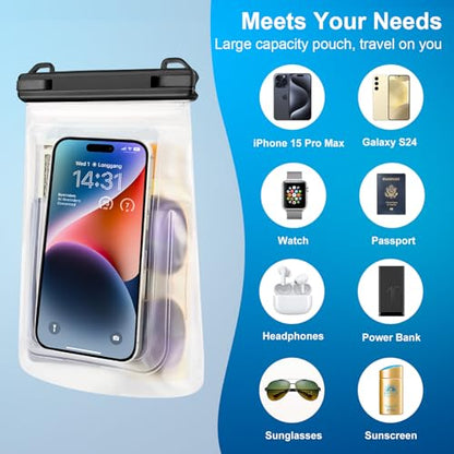 Waterproof Phone Pouch for Phone, Floating Large Capacity Dry Bag Stores Sunscreen, Sunglasses, Waterproof Bag for Beach, Swimming, Kayaking for iPhone 16 15 14 11 Pro Max & Galaxy S24 S21