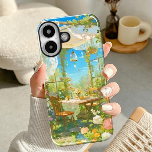 Case for iPhone 16, Shockproof Hybrid Protective Phone Case, Dual-Layer Drop Protection Anti-Scratch, Sunny Garden - color: Sunny Garden, size: iPhone 16