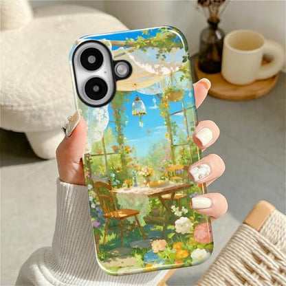 Case for iPhone 16, Shockproof Hybrid Protective Phone Case, Dual-Layer Drop Protection Anti-Scratch, Sunny Garden - color: Sunny Garden, size: iPhone 16