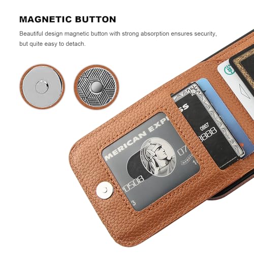 KIHUWEY for iPhone 17 Wallet Case Card Holder Kickstand, Lichee Light Brown | Credit Card Slots, PU Leather, Magnetic Clasp, Flip Heavy Duty Protection Cover for Men and Women - color: Lichee Light Brown
