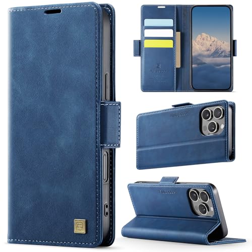 Wallet Case for iPhone 16 Pro Max RFID Blocking Credit Card Holder Magnetic Closure Kickstand PU Leather Flip Phone Case Shockproof TPU Inner Protective Cover 6.9'' Blue - color: Blue, size: iPhone 16 Pro Max