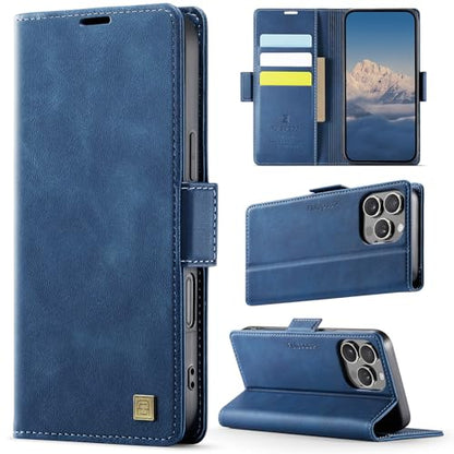 Wallet Case for iPhone 16 Pro Max RFID Blocking Credit Card Holder Magnetic Closure Kickstand PU Leather Flip Phone Case Shockproof TPU Inner Protective Cover 6.9'' Blue - color: Blue, size: iPhone 16 Pro Max