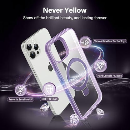 Magnetic Case for iPhone 13 Pro - [Built-in Invisible Stand] [Compatible with MagSafe] [Military Grade Drop Protection] Anti-Yellowing Hard Back Silicone Edge Cover, 6.1", Clear Purple - color: Clear Purple, size: iPhone 13 Pro 6.1''