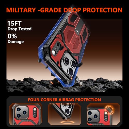 for iPhone 17 Pro Max Case with Kickstand, [15FT Military-Grade Drop Protection] [Compatible with MagSafe] Rugged Shockproof Heavy Duty Magnetic iPhone 17 Pro Max Phone Case Cover (Red) - color: Red