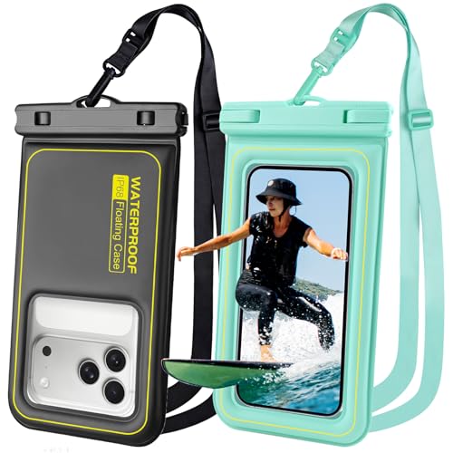 Floating Waterproof Phone Pouch 2 Pack，Up to 8.3" Dry Bag | IP68 Waterproof Phone Case for iPhone 17 Pro Max Samsung S26 Ultra, Kayak/Beach/Pool/Cruise Travel Essentials, Black+Green - color: Black+Green