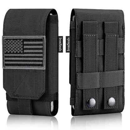 Tactical Molle Phone Cover Case, Heavy Duty Loop Belt Holster Pouch with Flag Patch for iPhone 17 Pro Max/Air/17 Pro/17/16 Pro Max/15 Pro Max/14 Pro Max/13 Pro Max, for Galaxy S26 Ultra - color: Black