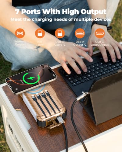 BLAVOR Solar Power Bank with Hand Crank and Built-in 4 Cables 20000mAh - color: Yellow