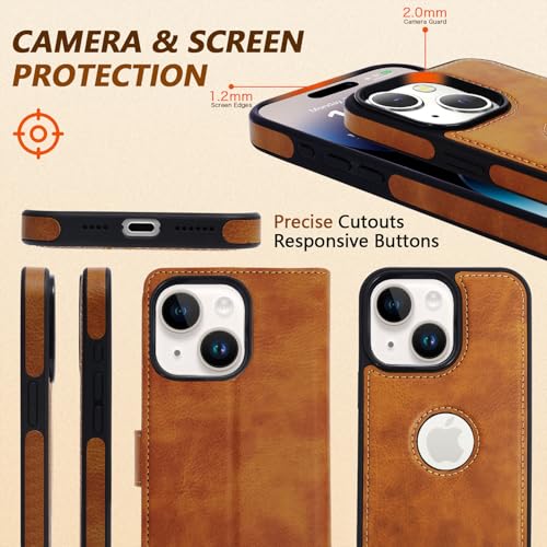 2 in 1 PU Leather for iPhone 14 Plus/15 Plus Case, Detachable Wallet Case with Card Holder, Removable Flip Folio Cover with RFID Blocking, Stand Shockproof Phone Cover（Compatible with MagSafe） Brown - color: Brown, size: Iphone 14 plus / 15 plus
