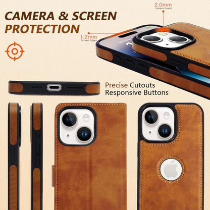 2 in 1 PU Leather for iPhone 14 Plus/15 Plus Case, Detachable Wallet Case with Card Holder, Removable Flip Folio Cover with RFID Blocking, Stand Shockproof Phone Cover（Compatible with MagSafe） Brown - color: Brown, size: Iphone 14 plus / 15 plus