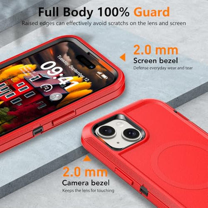 TUTUKII Magnetic for iPhone iPhone 15, 14 & 13 Case Red/Black | MagSafe Compatible, Rugged, Tough, Heavy Duty, Shockproof, Tri-Layer, 6.1-Inch, - color: Red/Black