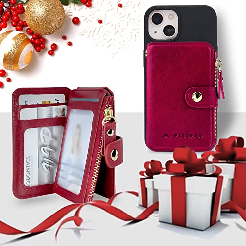 RFID Blocking Phone Wallet Stick On Button Closure with Attachable Sticker | Credit Card Holder for Women with Zipper Coin Purse Have 6 Card Slots and ID Window Compatible with Most Smartphones) (Red) - color: Red