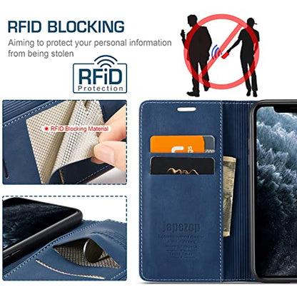 japezop Compatible with iPhone 11 Pro Max Wallet Case with Card Holder[RFID Blocking],Leather Magnetic Flip Case for iPhone 11 Pro Max 6.5 inch(Blue) - color: Blue, size: iPhone 11 Pro Max 6.5 Inch
