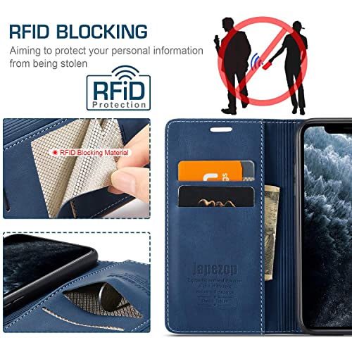 japezop Compatible with iPhone 11 Pro Case Wallet with [RFID Blocking] Credit Card Holder, Leather Flip Book Phone Case for iPhone 11 Pro(Blue) - color: Blue, size: iPhone 11 Pro 5.8 Inch