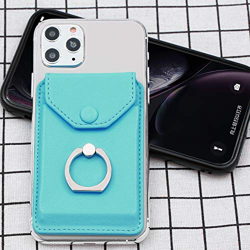 Self Adhesive Phone Card Wallet with Ring Stand Flip Cover, Green - color: Green
