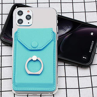 Self Adhesive Phone Card Wallet with Ring Stand Flip Cover, Green - color: Green