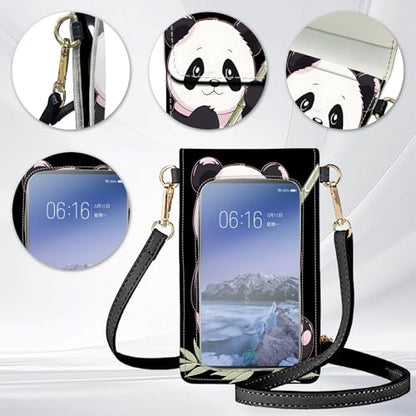 for Women Cell Phone Purse,with Touchscreen Cell Phone Purse,PU Leather Shoulder Bag Waterproof Phone Wallet Case with Clear Touch Screen Window up to 6.7 inch Smartphone, - color: Black and Pink Panda -248