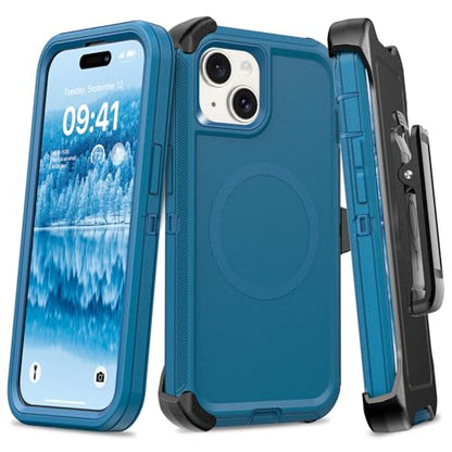 TUTUKII Magnetic for iPhone iPhone 15, 14 & 13 Case with Belt Clip Holster Dark Blue - color: Blue with Clip