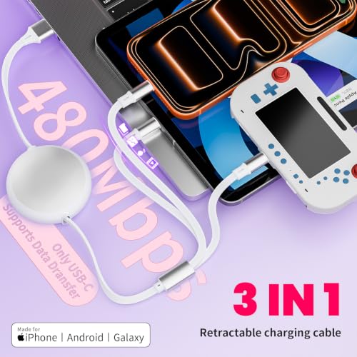 Multi Charging Cable,1Pack 3.6Ft Retractable Phone Charger for All Devices - color: White, size: 1Pack3.6FT