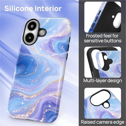 Case for iPhone 16 Plus, Shockproof Hybrid Protective Phone Case, Dual-Layer Drop Protection Anti-Scratch, Blue Purple Fluid - color: Blue Purple Fluid, size: iPhone 16 Plus