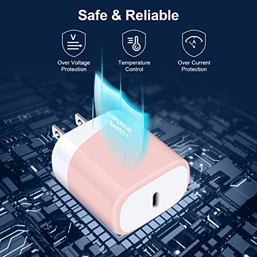 Fast Charger Block for iPhone 17e 17 Air Pro Max 16e 16 15 14 13 12 11 XR XS X 8 7 6,Samsung Galaxy A17,ZFold7,Flip7,Pixel 10a Pro,20W USB-C Power Adapter Fast Charging Box Travel Cube Wall Plug Brick - color: Pink