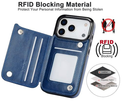 for iPhone 17 Pro Max Wallet Case with Screen Protector, Slim PU Leather Protective Case with Card Holder[RFID Blocking] Kickstand Cover 6.9“-Deep Blue - color: Deep Blue