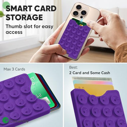 Suction Phone Card Holder Adhesive Mount,Up to 3 Cards,Wisteria - color: Wisteria