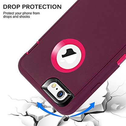 MAXCURY for iPhone 6 Case iPhone 6S Case, Heavy Duty Shockproof Series Case for iPhone 6/6S (4.7")-V2 with Built-in Screen Protector Compatible with All US Carriers (Wine/Fuchsia) - color: Wine/Fuchsia