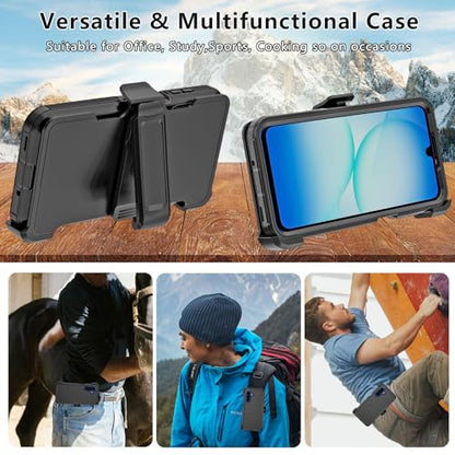for Samsung Galaxy A17 Case with Belt Clip Holster & Kickstand, Heavy Duty 3-Layer Military Grade Rugged Full Body Protection Cover Case for Galaxy A17 5G (Black) - color: Black