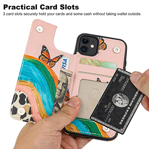 HAOPINSH for 11 Wallet Case with Card Holder, Butterfly Leopard Cheetah Pattern Back Flip Folio PU Leather Kickstand Card Slots Case for Women Girls, Double Magnetic Clasp Shockproof Cover 6.1" - color: Butterfly Leopard