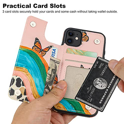 HAOPINSH for 11 Wallet Case with Card Holder, Butterfly Leopard Cheetah Pattern Back Flip Folio PU Leather Kickstand Card Slots Case for Women Girls, Double Magnetic Clasp Shockproof Cover 6.1" - color: Butterfly Leopard