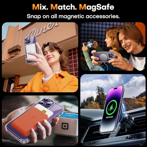 TAURI for iPhone 14 Pro Case, Compatible with MagSafe, Clear | with Screen Protector, Not-Yellowing Military-Grade Protection, Shockproof Slim Magnetic Case for iPhone 14 Pro - color: A-Magnetic Clear