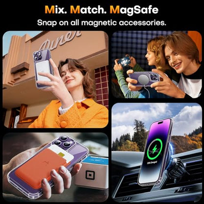 TAURI for iPhone 14 Pro Case, Compatible with MagSafe, Clear | with Screen Protector, Not-Yellowing Military-Grade Protection, Shockproof Slim Magnetic Case for iPhone 14 Pro - color: A-Magnetic Clear