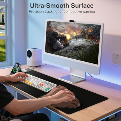 Wireless Charging Mouse Pad with Foldable Phone Holder, 31.5"x15.8", Black
