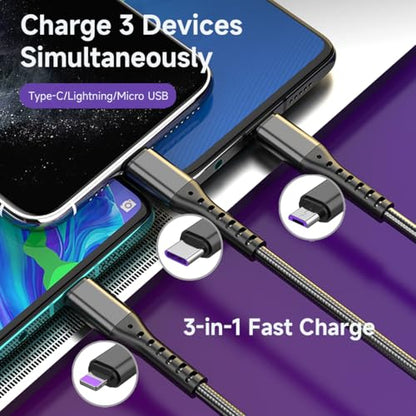 3 in 1 Multi Charging Cable, 3.94ft Universal USB C Cable Fast Charging Cord, USB to USB C/Micro USB/Lighting Multiple Cable for iPhone, Tablets, Samsung, Android and More