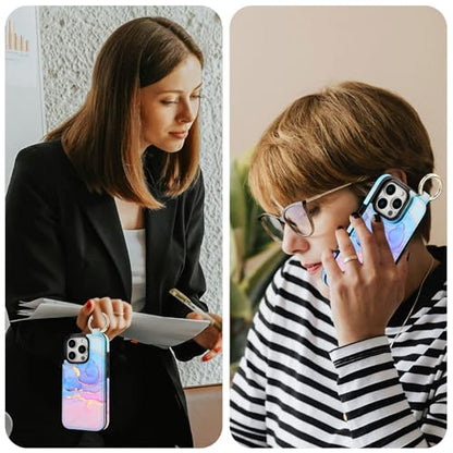 HAOPINSH for iPhone 16 Pro Wallet Case with Card Holder, Pink Blue Marble Print Back Flip Folio PU Leather Kickstand Card Slots Case, Finger Grip Ring Double Magnetic Clasp Shockproof 6.3" - color: Pink Blue Marble Grip Ring