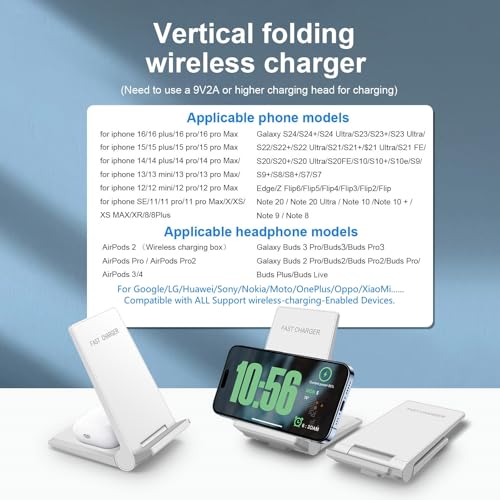 PDKUAI 2 in 1 Wireless Charger,[New Update] 25W Foldable Wireless Charging Station for Samsung Galaxy 25/24/23/Note 20/Buds3,Dual 15W Fast Dual Induction Charge Stand for iPhone 17/17 Pro/16/15/14 - color: White-New