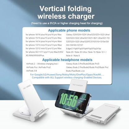 PDKUAI 2 in 1 Wireless Charger,[New Update] 25W Foldable Wireless Charging Station for Samsung Galaxy 25/24/23/Note 20/Buds3,Dual 15W Fast Dual Induction Charge Stand for iPhone 17/17 Pro/16/15/14 - color: White-New