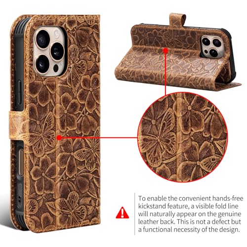 Genuine Leather Wallet Case for iPhone 13 Pro Max, Brown | 2-in-1 Magnetic Detachable, Flip Folio with Card Slots, RFID Blocking, Shockproof Protection, Wireless Charging - color: Brown, size: 13 Pro Max 6.7‘’